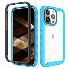 Custodia Silicone Ultra Sottile Morbida Cover Fronte e Retro 360 Gradi per Apple iPhone 14 Pro Cielo Blu