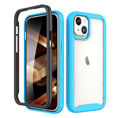 Custodia Silicone Ultra Sottile Morbida Cover Fronte e Retro 360 Gradi per Apple iPhone 15 Plus Blu e Nero