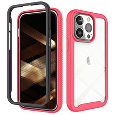 Custodia Silicone Ultra Sottile Morbida Cover Fronte e Retro 360 Gradi per Apple iPhone 15 Pro Max Rosa Caldo