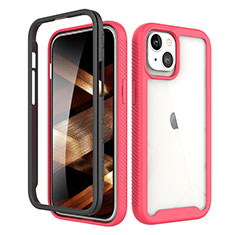 Custodia Silicone Ultra Sottile Morbida Cover Fronte e Retro 360 Gradi per Apple iPhone 15 Rosso e Nero