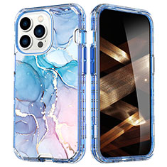 Custodia Silicone Ultra Sottile Morbida Cover Fronte e Retro 360 Gradi YJ1 per Apple iPhone 15 Pro Max Cielo Blu