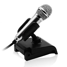 Microfono Mini Stereo Karaoke 3.5mm con Supporto per Samsung Galaxy XCover 5 SM-G525F Argento
