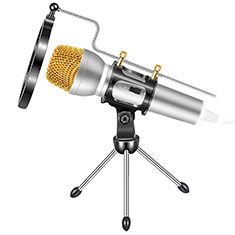 Microfono Mini Stereo Karaoke 3.5mm con Supporto M03 per Oppo A2 Pro 5G Argento