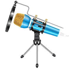 Microfono Mini Stereo Karaoke 3.5mm con Supporto M03 per Samsung Galaxy Note 5 N9200 N920 N920F Blu