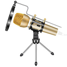 Microfono Mini Stereo Karaoke 3.5mm con Supporto M03 per Samsung Galaxy XCover 5 SM-G525F Oro