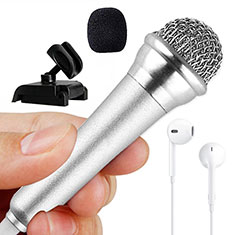 Microfono Mini Stereo Karaoke 3.5mm con Supporto M12 per Oppo A38 Argento