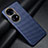 Custodia Fibra di Carbonio Lusso Morbida Spigato Cover per Huawei P50 Pro Blu