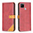 Custodia Portafoglio In Pelle Cover con Supporto B14F per Realme C25S Rosso
