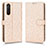 Custodia Portafoglio In Pelle Cover con Supporto C01X per Sony Xperia 5 II Oro