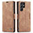 Custodia Portafoglio In Pelle Cover con Supporto C03S per Samsung Galaxy S23 Ultra 5G Marrone Chiaro