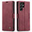 Custodia Portafoglio In Pelle Cover con Supporto C03S per Samsung Galaxy S23 Ultra 5G Rosso Rosa