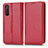 Custodia Portafoglio In Pelle Cover con Supporto C03X per Sony Xperia 5 II Rosso