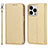 Custodia Portafoglio In Pelle Cover con Supporto D01T per Apple iPhone 14 Pro Oro