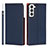 Custodia Portafoglio In Pelle Cover con Supporto D01T per Samsung Galaxy S21 FE 5G Blu