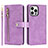 Custodia Portafoglio In Pelle Cover con Supporto D06T per Apple iPhone 13 Pro Lavanda