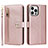 Custodia Portafoglio In Pelle Cover con Supporto D06T per Apple iPhone 13 Pro Oro Rosa