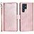 Custodia Portafoglio In Pelle Cover con Supporto D09T per Samsung Galaxy S22 Ultra 5G Oro Rosa