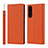 Custodia Portafoglio In Pelle Cover con Supporto DT2 per Sony Xperia 5 IV Arancione
