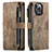 Custodia Portafoglio In Pelle Cover con Supporto H27 per Apple iPhone 13 Pro Marrone