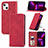 Custodia Portafoglio In Pelle Cover con Supporto H30 per Apple iPhone 14 Rosso