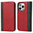 Custodia Portafoglio In Pelle Cover con Supporto L12 per Apple iPhone 13 Pro Rosso