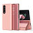 Custodia Portafoglio In Pelle Cover con Supporto Laterale Specchio Cover L01 per Samsung Galaxy Z Fold3 5G Oro Rosa