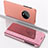 Custodia Portafoglio In Pelle Cover con Supporto Laterale Specchio Cover L02 per OnePlus 7T Oro Rosa