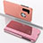 Custodia Portafoglio In Pelle Cover con Supporto Laterale Specchio Cover L04 per Samsung Galaxy A11 Oro Rosa