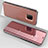 Custodia Portafoglio In Pelle Cover con Supporto Laterale Specchio Cover per Huawei Mate 20 Pro Oro Rosa