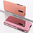 Custodia Portafoglio In Pelle Cover con Supporto Laterale Specchio Cover per OnePlus 7 Oro Rosa