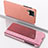 Custodia Portafoglio In Pelle Cover con Supporto Laterale Specchio Cover per Samsung Galaxy A12 Oro Rosa