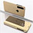 Custodia Portafoglio In Pelle Cover con Supporto Laterale Specchio Cover QH1 per Huawei Y7p Oro