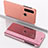 Custodia Portafoglio In Pelle Cover con Supporto Laterale Specchio Cover QH1 per Huawei Y7p Oro Rosa