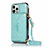 Custodia Portafoglio In Pelle Cover con Supporto N03 per Apple iPhone 12 Pro Ciano