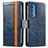 Custodia Portafoglio In Pelle Cover con Supporto S02D per Motorola Moto Edge S Pro 5G Blu