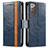 Custodia Portafoglio In Pelle Cover con Supporto S02D per Samsung Galaxy Note 20 5G Blu