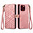 Custodia Portafoglio In Pelle Cover con Supporto S05D per Apple iPhone 13 Pro Oro Rosa