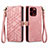 Custodia Portafoglio In Pelle Cover con Supporto S05D per Apple iPhone 14 Pro Oro Rosa