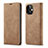 Custodia Portafoglio In Pelle Cover con Supporto T01 per Apple iPhone 12 Marrone Chiaro