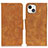 Custodia Portafoglio In Pelle Cover con Supporto T06 per Apple iPhone 13 Mini Marrone Chiaro