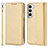 Custodia Portafoglio In Pelle Cover con Supporto T08D per Samsung Galaxy S21 5G Oro