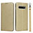 Custodia Portafoglio In Pelle Cover con Supporto T09 per Samsung Galaxy S10 Plus Oro