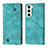 Custodia Portafoglio In Pelle Cover con Supporto YB1 per Samsung Galaxy S22 Plus 5G Ciano
