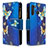 Custodia Portafoglio In Pelle Fantasia Modello Cover con Supporto B04F per Samsung Galaxy A21 Blu