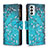 Custodia Portafoglio In Pelle Fantasia Modello Cover con Supporto B04F per Samsung Galaxy M23 5G Ciano