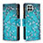 Custodia Portafoglio In Pelle Fantasia Modello Cover con Supporto B04F per Samsung Galaxy M33 5G Ciano