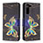Custodia Portafoglio In Pelle Fantasia Modello Cover con Supporto B09F per Samsung Galaxy S21 Plus 5G Nero