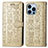 Custodia Portafoglio In Pelle Fantasia Modello Cover con Supporto H12 per Apple iPhone 13 Pro Oro