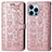 Custodia Portafoglio In Pelle Fantasia Modello Cover con Supporto H12 per Apple iPhone 13 Pro Oro Rosa