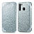 Custodia Portafoglio In Pelle Fantasia Modello Cover con Supporto S01D per Samsung Galaxy A21 Argento